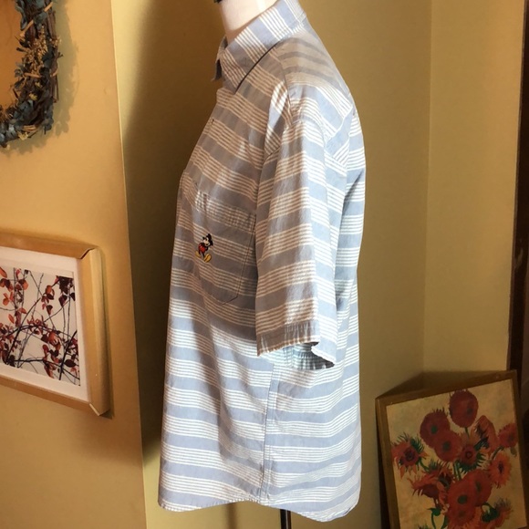 Vintage WALT DISNEY sz Medium Buttonfront Stripe Embroidered Mickey Mouse Cotton - Picture 8 of 16